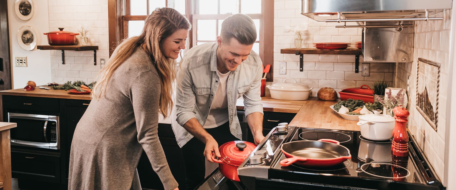 Couple cooking in a nice kitchen